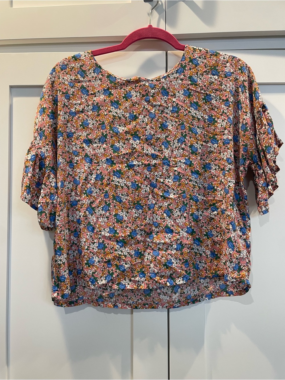Floral Short Sleeve Blouse in Pink Multi - Women's Top